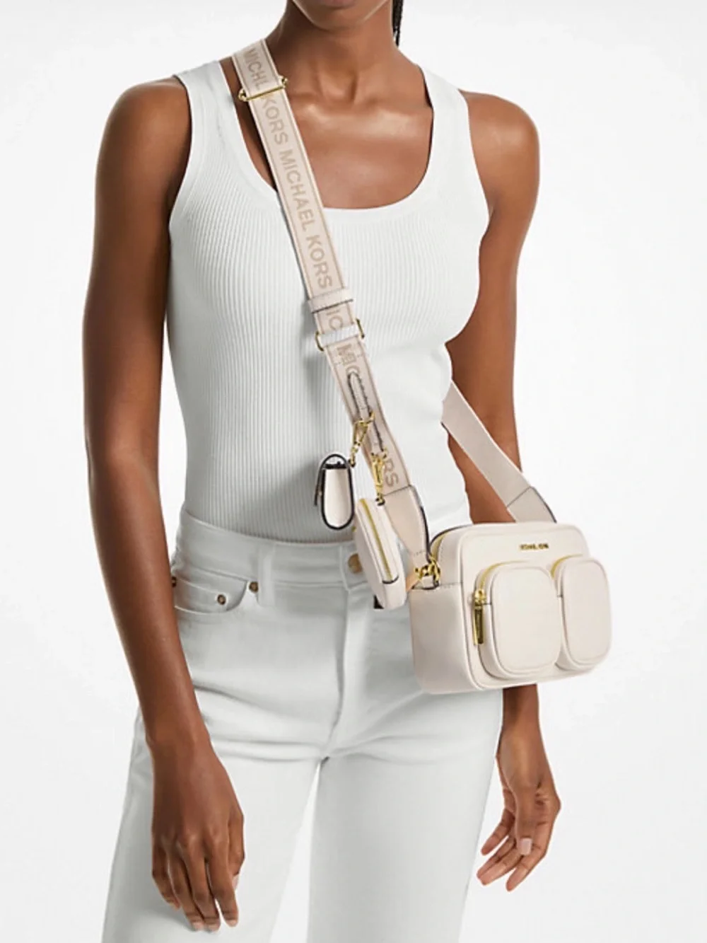 Michael Kors JST Md Pocket Leather Messenger XBody With Attachments Crossbody